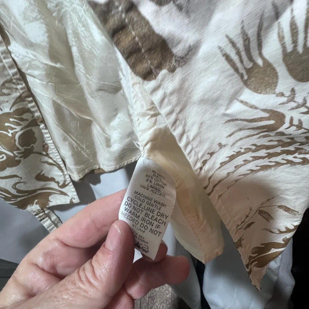 CAbi Floral Belted Trench Jacket Medium Cream Brown Double Breasted Trench Coat - Picture 6 of 7